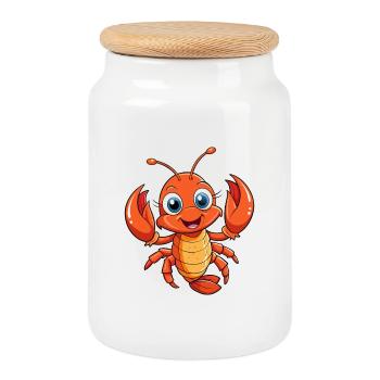 homard mignon personnage de dessin animé kawaii clipart - Boîte à biscuits avec couvercle en bois - blanc - Devant