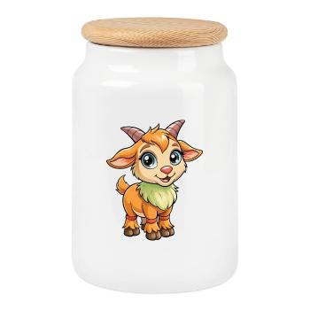 Goat Cute Cartoon Character Kawaii Clipart - Cookie Jar with Wooden Lid - white - Front