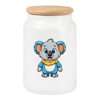 Koala Bear Cute Cartoon Character Kawaii Clipart - Cookie Jar with Wooden Lid - white - Front
