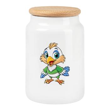 Vanneau mignon personnage de dessin animé Kawaii Clipart - Boîte à biscuits avec couvercle en bois - blanc - Devant