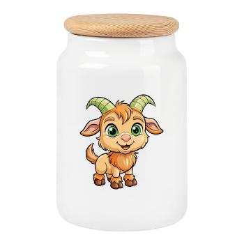 Steinbock Niedliche Zeichentrickfigur Kawaii Clipart - Keksdose mit Holzdeckel - Weiß - Vorne