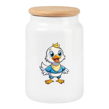 Mouette mignon personnage de dessin animé Kawaii Clipart - Boîte à biscuits avec couvercle en bois - blanc - Devant