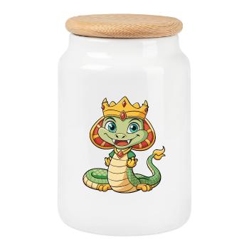 König Kobra Niedliche Zeichentrickfigur Kawaii Clipart - Keksdose mit Holzdeckel - Weiß - Vorne