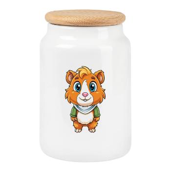 Cochon d’Inde Mignon Personnage De Dessin Animé Kawaii Clipart - Boîte à biscuits avec couvercle en bois - blanc - Devant