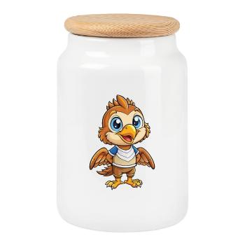 Falke Niedliche Zeichentrickfigur Kawaii Clipart - Keksdose mit Holzdeckel - Weiß - Vorne