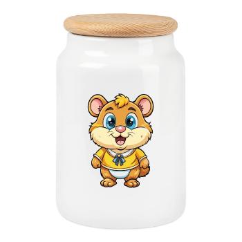 Hamster Cute Cartoon Character Kawaii Clipart - Cookie Jar with Wooden Lid - white - Front