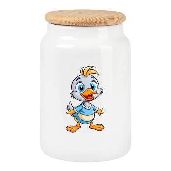 Grèbe mignon personnage de dessin animé Kawaii Clipart - Boîte à biscuits avec couvercle en bois - blanc - Devant