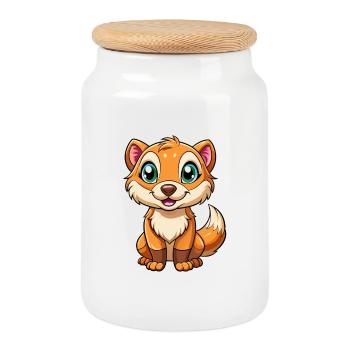 furet mignon personnage de dessin animé Kawaii Clipart - Boîte à biscuits avec couvercle en bois - blanc - Devant