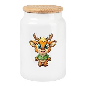 Elch Niedliche Zeichentrickfigur Kawaii Clipart - Keksdose mit Holzdeckel - Weiß - Vorne