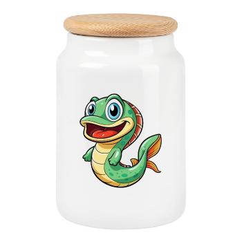 Anguille Mignon Dessin Animé Personnage Kawaii Clipart - Boîte à biscuits avec couvercle en bois - blanc - Devant