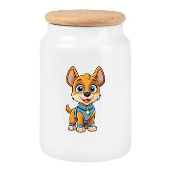 chien mignon personnage de dessin animé Kawaii Clipart - Boîte à biscuits avec couvercle en bois - blanc - Devant