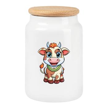 vache mignon personnage de dessin animé Kawaii Clipart - Boîte à biscuits avec couvercle en bois - blanc - Devant