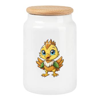 Emberiza bird Cartoon Character Kawaii Clipart - Cookie Jar with Wooden Lid - white - Front