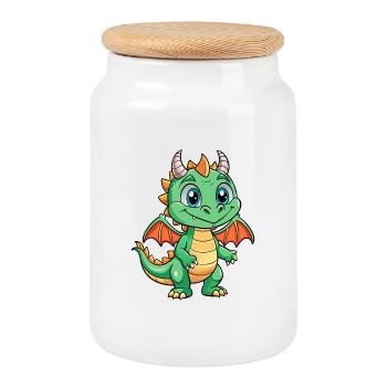 Drache Niedliche Zeichentrickfigur Kawaii Clipart - Keksdose mit Holzdeckel - Weiß - Vorne