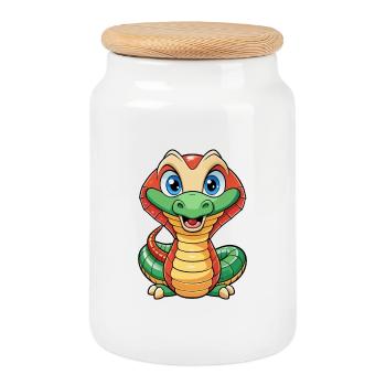 Kobra Niedliche Zeichentrickfigur Kawaii Clipart - Keksdose mit Holzdeckel - Weiß - Vorne