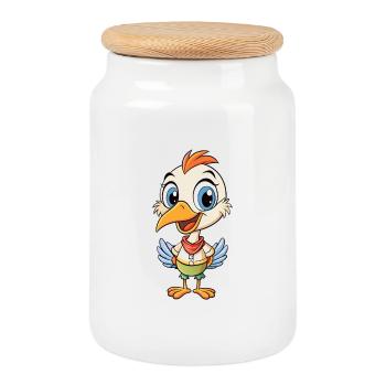 grue mignon personnage de dessin animé Kawaii Clipart - Boîte à biscuits avec couvercle en bois - blanc - Devant