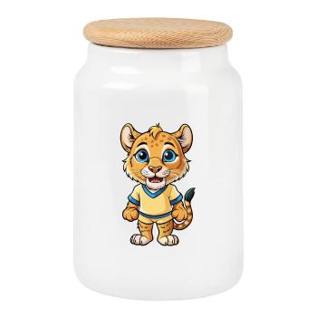 Niedliche Zeichentrickfigur Kawaii Clipart - Keksdose mit Holzdeckel - Weiß - Vorne