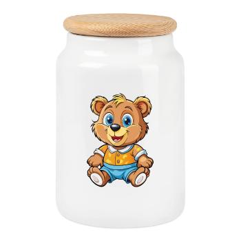 ours mignon personnage de dessin animé Kawaii Clipart - Boîte à biscuits avec couvercle en bois - blanc - Devant