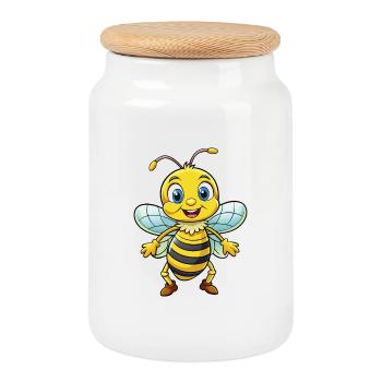abeille mignon personnage de dessin animé Kawaii Clipart - Boîte à biscuits avec couvercle en bois - blanc - Devant