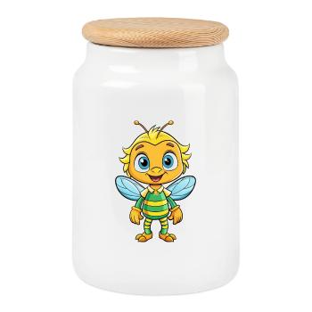 Bee Eater Cute Cartoon Character Kawaii Clipart - Cookie Jar with Wooden Lid - white - Front