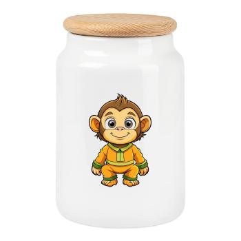 Chimpanzé Mignon Personnage De Dessin Animé Kawaii Clipart - Boîte à biscuits avec couvercle en bois - blanc - Devant