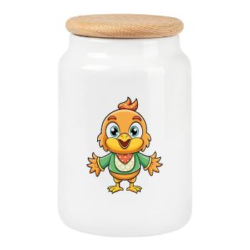 Bunting Bird Cartoon Character Kawaii Clipart - Cookie Jar with Wooden Lid - white - Front
