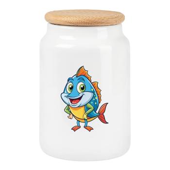 Brill Fisch Niedliche Zeichentrickfigur Kawaii Clipart - Keksdose mit Holzdeckel - Weiß - Vorne
