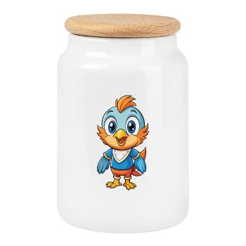 Bird Cute Cartoon Character Kawaii Clipart - Cookie Jar with Wooden Lid - white - Front