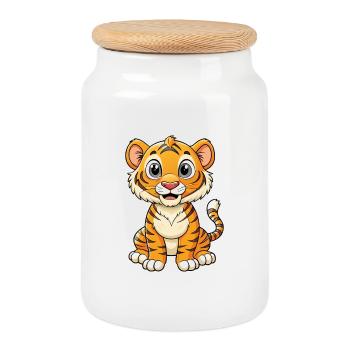 Bengal Tiger Cartoon Figur Kawaii Clipart - Keksdose mit Holzdeckel - Weiß - Vorne