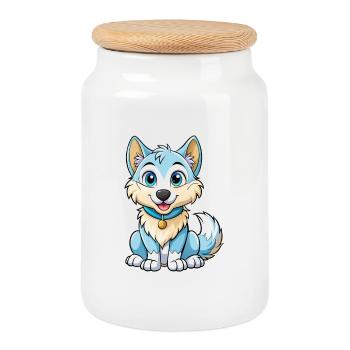Arctic Wolf Niedliche Zeichentrickfigur Kawaii Clipart - Keksdose mit Holzdeckel - Weiß - Vorne