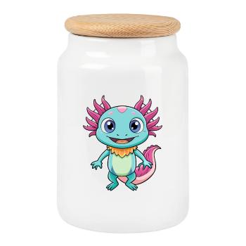axolotl mignon personnage de dessin animé Kawaii Clipart - Boîte à biscuits avec couvercle en bois - blanc - Devant