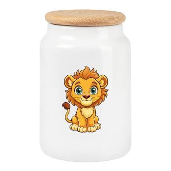 Lion asiatique personnage de dessin animé Kawaii Clipart - Boîte à biscuits avec couvercle en bois - blanc - Devant
