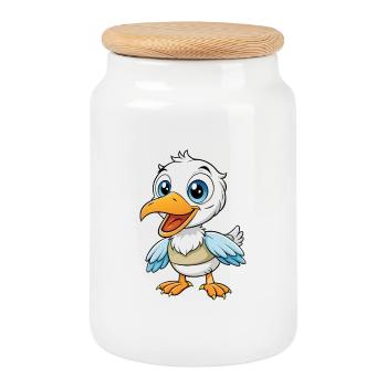 Albatross Cute Cartoon Character Kawaii Clipart - Cookie Jar with Wooden Lid - white - Front