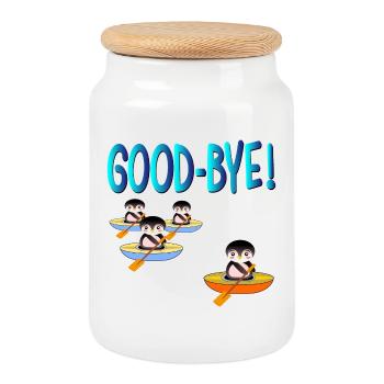 AU REVOIR - Boîte à biscuits avec couvercle en bois - blanc - Devant