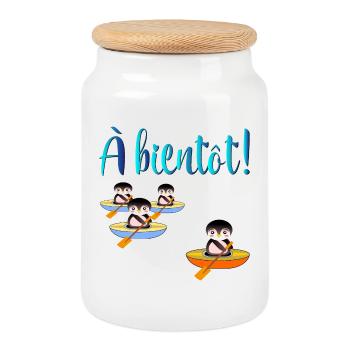 À Bientôt - Au revoir - Adieu - Boîte à biscuits avec couvercle en bois - blanc - Devant