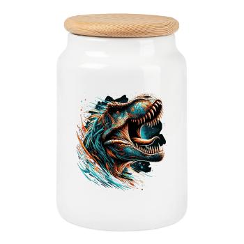 Cadeau de dinosaure T-Rex rugissant - Boîte à biscuits avec couvercle en bois - blanc - Devant