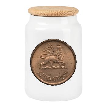Lion de Juda - Hailé Sélassié - Roi des rois - Boîte à biscuits avec couvercle en bois - blanc - Devant