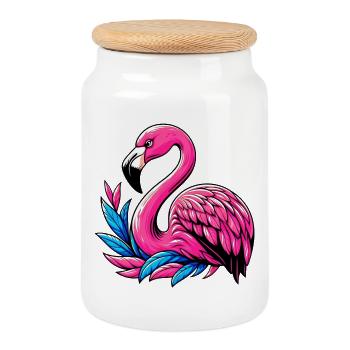 Flamant - Boîte à biscuits avec couvercle en bois - blanc - Devant