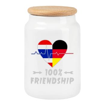 Thailand and Germany 100% friendship - Cookie Jar with Wooden Lid - white - Front