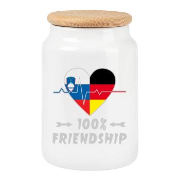 Slovenia and Germany 100% friendship - Cookie Jar with Wooden Lid - white - Front