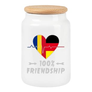 Rumänien und Deutschland 100% Freundschaft - Keksdose mit Holzdeckel - Weiß - Vorne