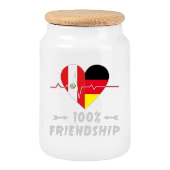 Peru and Germany 100% friendship - Cookie Jar with Wooden Lid - white - Front