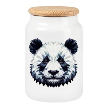 Polygonal Panda - Cookie Jar with Wooden Lid - white - Front