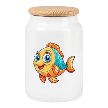 Fisch Niedliche Zeichentrickfigur Kawaii Clipart - Keksdose mit Holzdeckel - Weiß - Vorne
