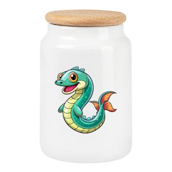 Anguille Mignon Dessin Animé Personnage Kawaii Clipart - Boîte à biscuits avec couvercle en bois - blanc - Devant
