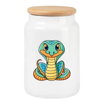 Kobra Niedliche Zeichentrickfigur Kawaii Clipart - Keksdose mit Holzdeckel - Weiß - Vorne