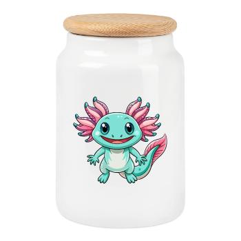 axolotl mignon personnage de dessin animé Kawaii Clipart - Boîte à biscuits avec couvercle en bois - blanc - Devant
