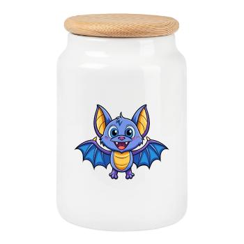 Bat Cute Cartoon Character Kawaii Clipart - Cookie Jar with Wooden Lid - white - Front