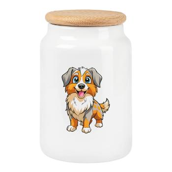 Australischer Schäferhund Hund Cartoon Kawaii Clipart - Keksdose mit Holzdeckel - Weiß - Vorne