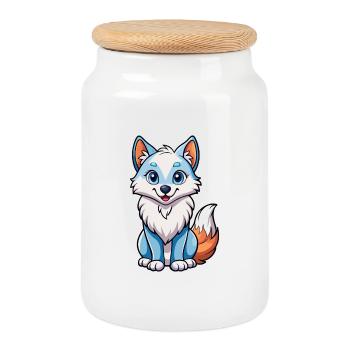 Renard arctique Mignon Personnage de dessin animé Kawaii Clipart - Boîte à biscuits avec couvercle en bois - blanc - Devant